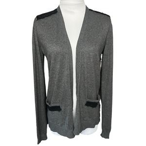 Ann Taylor Loft Cardigan Sweater Womens Small Gray Lace Trim Long Sleeve Open